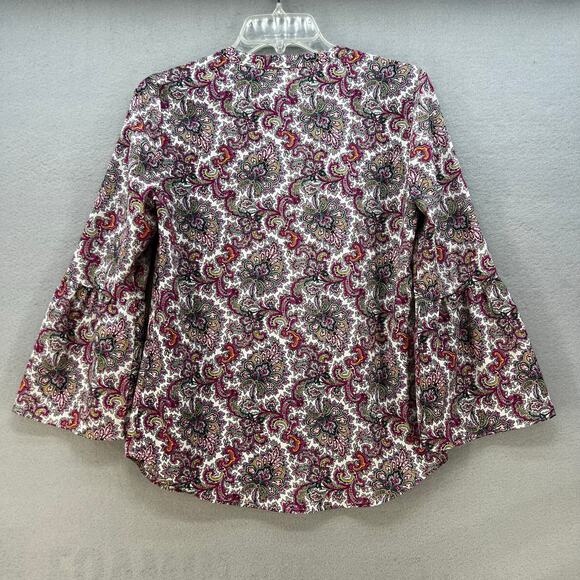 J. Crew Top Women's XS Multi Color Paisley Print Long Sleeve Business Casual - Picture 2 of 9